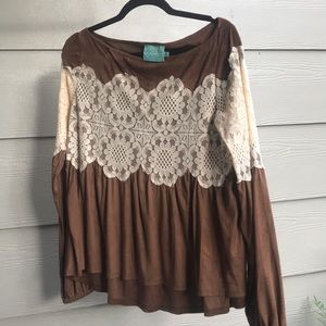 Judith March S brown suede/lace top